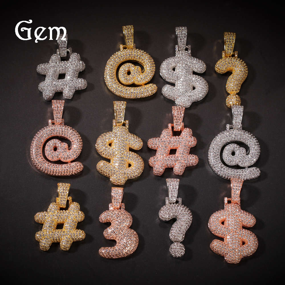 

Hip hop zircon Symbol Pendant US dollar question mark Jing Hao Aite pendant real gold electroplating micro inlaid zircon