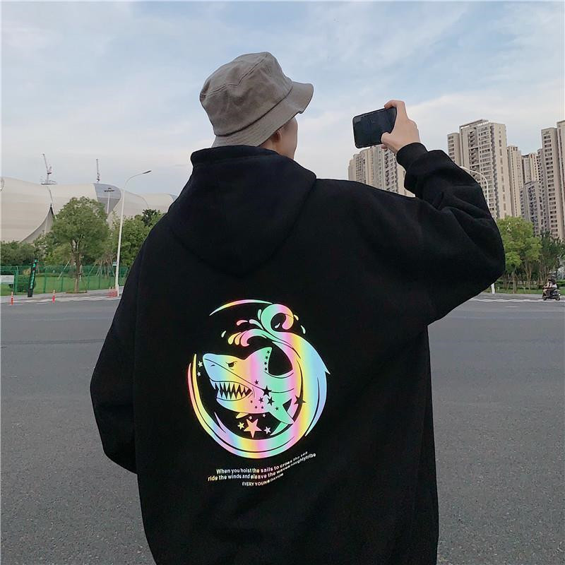 

2021 New Tubaro Reflexivo Hoodie Streetwear Homem Hip Hop Oversized Moletom Legal Animal Topos Casual Primavera Outono Japo Hoodies Masculin