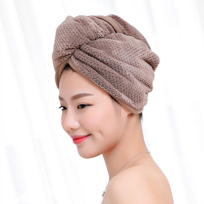 

Microfiber Hair Drying Towels Shower Cap with Button Design Soft Girl's Bath Hats Wrap Caps Women Quick-dry Towel Super Absorbent Turban, Optional