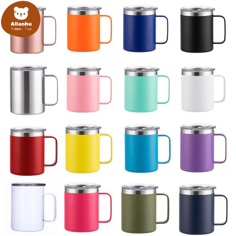 

12oz Coffee Mug With Handle Insulated Stainless Steel Reusable Double Wall Vacuum Beer Travel Cup Tumbler Powder Coated Forest Sliding Lids xw, As pic show