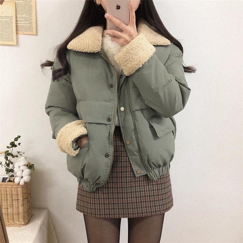 

Alien Kitty Oversize Casual Patchwork Office Lady All-Match Cotton-Liner Cute Outwear Loose Thicken Sweet Women Warm Coat, Khaki