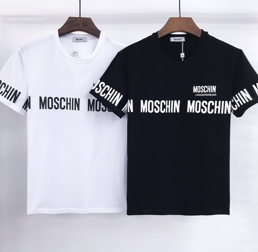 

High quality summer men's T-shirt with letter pattern cotton couple wear breathable short sleeve M, White