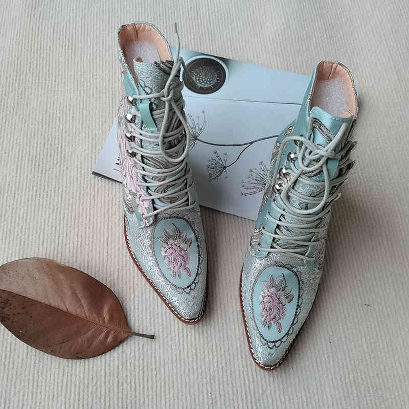 

boots women ankle boots plus size 22-28cm women shoes chinese style embroidered flowers blue fortune flower 7cn1, Black