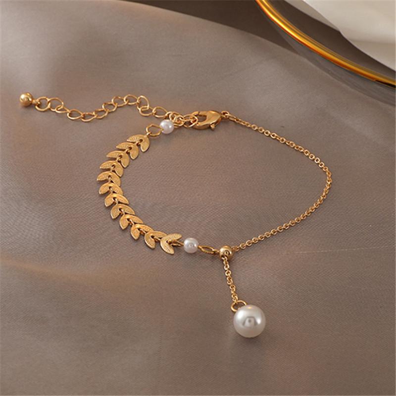 

Charm Bracelets 2021 Double Layer Lovely Chain Korean Style Pearl Pendant Bracelet Cute Romantic Fashion Party Jewelry Women