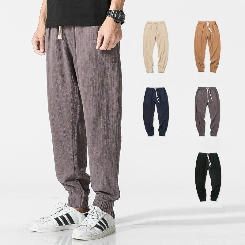 

Flax Wool Harem Men's Jogger 2021 New Hip Hop Casual Male Streetwear Will See Dropshipping Pants U7y0, Beige white.