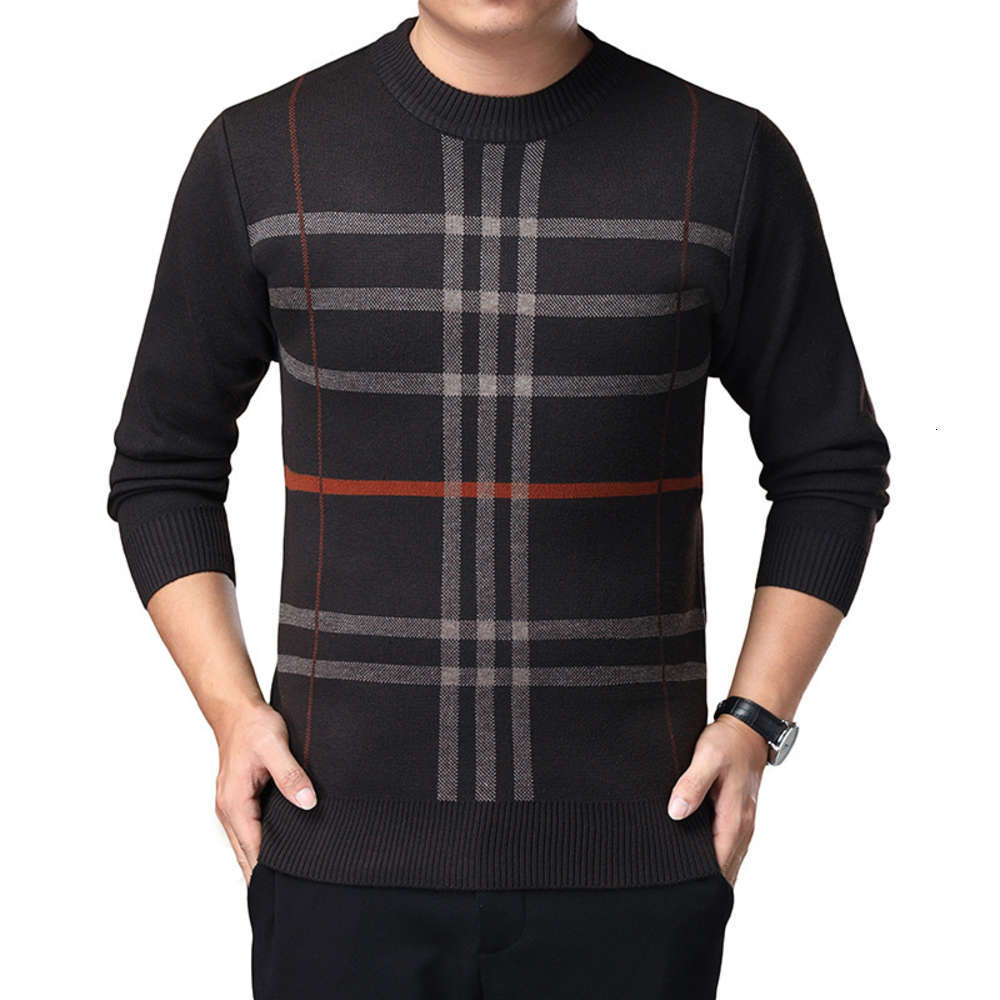 

Autumn and winter new large business dad round neck middle aged men's thickened sweater, White;black