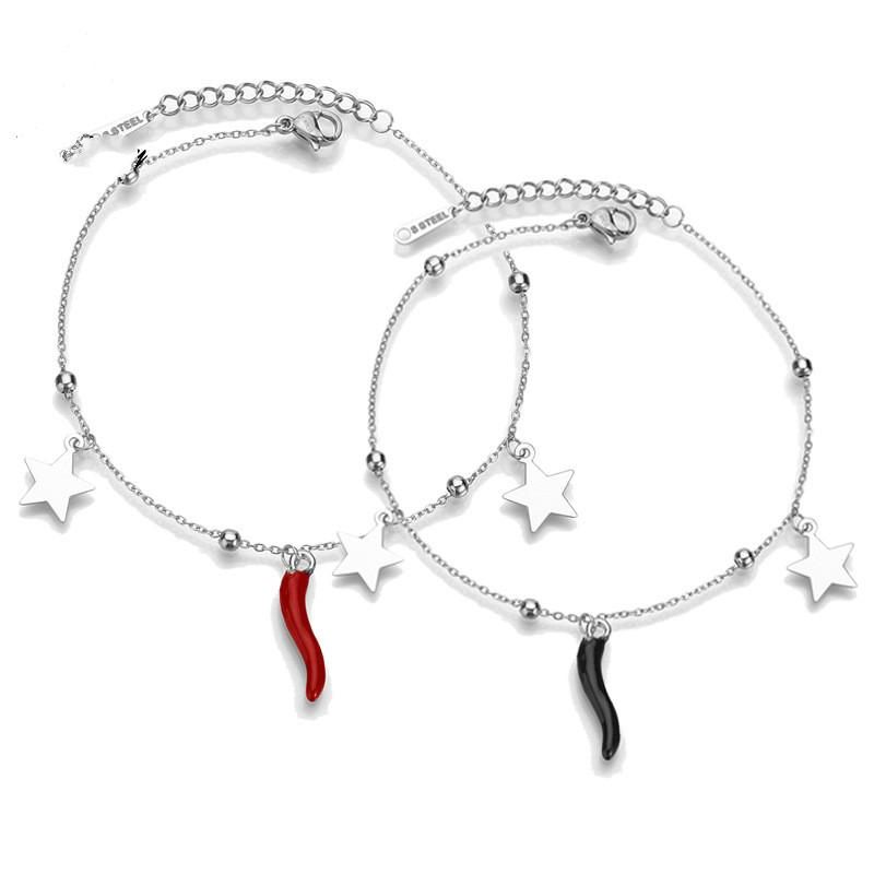 

Charm Bracelets Delicate Lady Girls Bangle Simple Stainless Steel Small Pepper Bracelet Trendy Stars Fine Chain Cuff Jewelry Party Drop