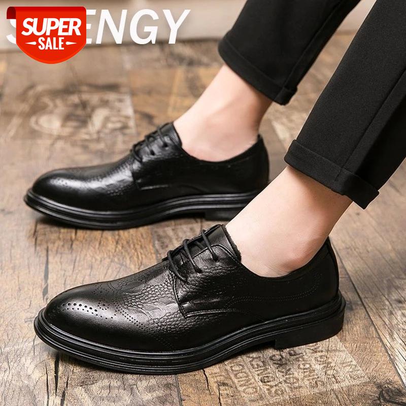 

New Men Shoes Fashion Leather Male Business Dress Oxford Shoes Men's Brogues Party Wedding Formal Men Flat #4a09