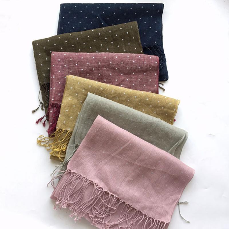 

Scarves Small Dot Print Womens Linen Scarf Fashion Tassel Long 66*210cm