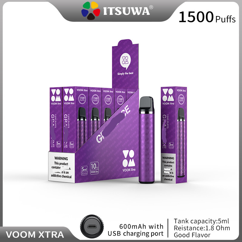 

Disposable E-cigarettes Electronic Cigarettes Vape pen Authentic Itsuwa Voom Xtra Ceramic Coil 1500 Puffs 600Mah Rechargeable Battery Differ