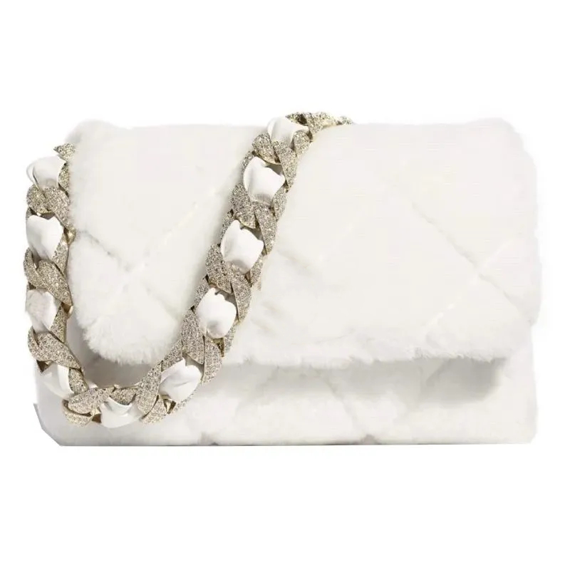 

White chain Plush Bag portable diamond inlaid winter new style, Packing box
