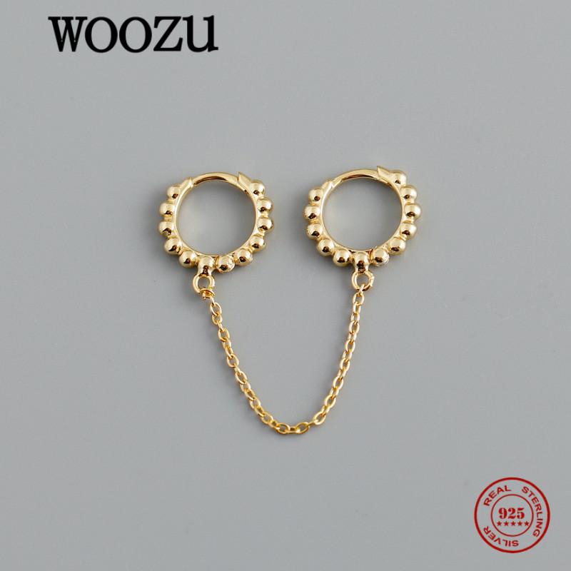 

Hoop & Huggie WOOZU Real 925 Sterling Silver Geometric Bead Gold Chain Tassel Round Earrings For Women Party Bohemian Jewelry Gift