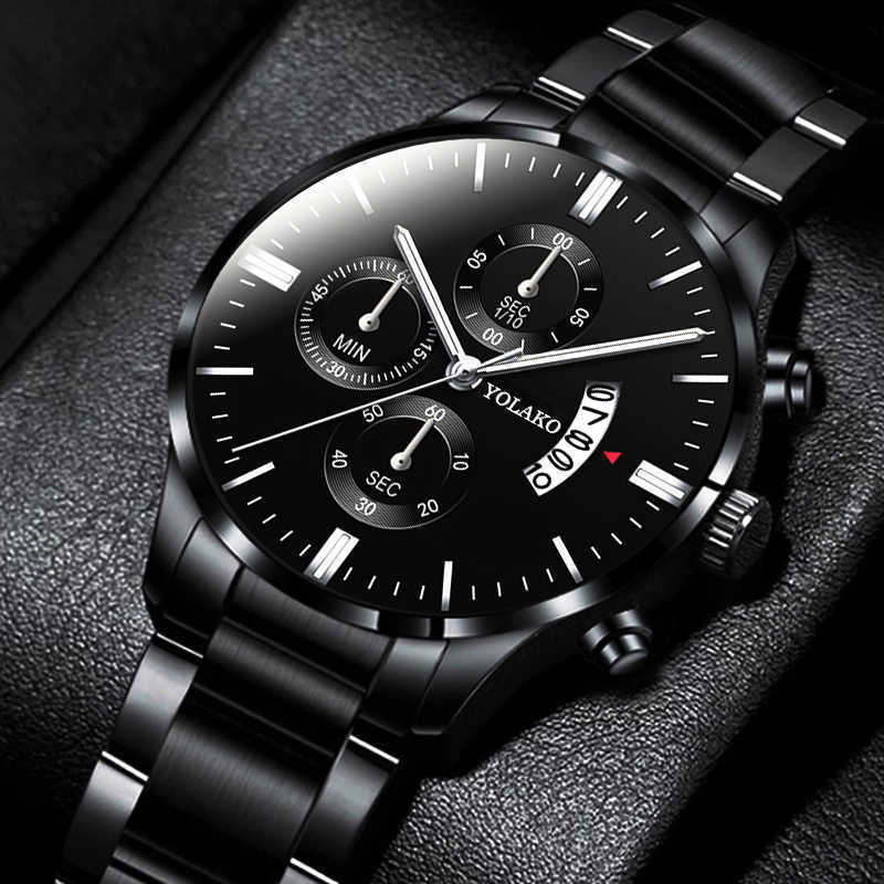 

reloj hombre Fashion Men Stainless Steel Watch Luxury Calendar Quartz Wristwatch Business Watches Man Clock relogio masculino, As shown 3