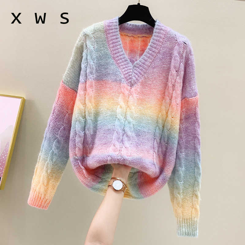 

Arrivals Winter Casual Pull Sweaters Twisted Long Oversized Jumpers Candy Color pink Jumpers Knitted Pull Femme 210604