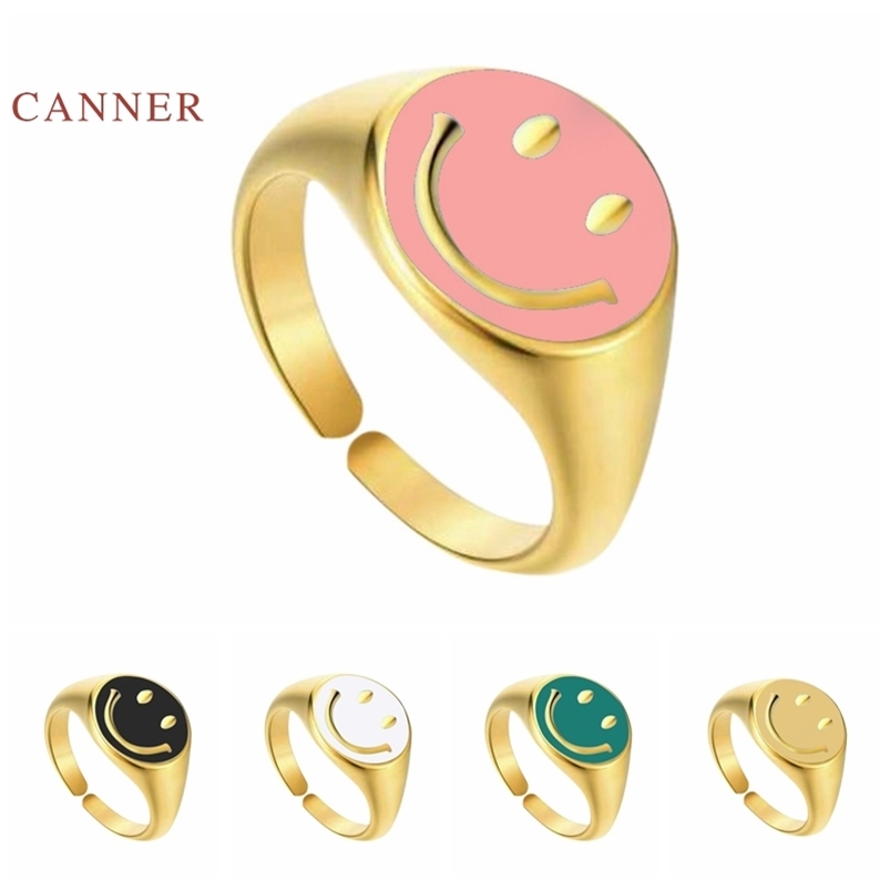 

CANNER Big Smiley Opening Rings For Women Girls 925 Silver Ring Trend Anillos Mujer Fine Jewelry Paired Minimalist 210701