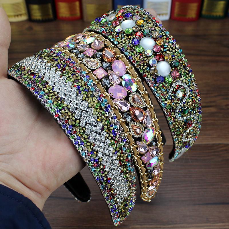 

Hair Clips & Barrettes Wide Full Crystal Stone Baroque Headbands Luxury Diamante Hairbands For Ladies Rhinestone Jewelry Bridesmaid Headdres, Golden;silver