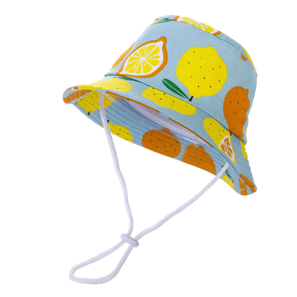 

Summer children's sunshade lemon fruit design large eaves flat top suitable for four seasons curved fisherman's hat, Yellow
