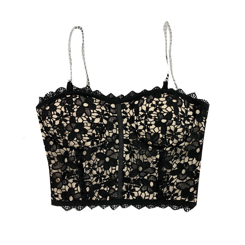 

2021 New all-match sexy lace underwear beautiful back strap, top, female chain base, wrap chest DCZQ, Black