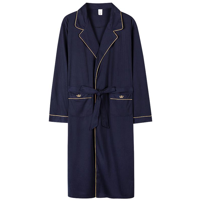 

Men's Sleepwear Spring Autumn Knitted Cotton Bathrobe Men Sleep Lounge Kimono Bath Robes Masculino Dressing Gown Navy Blue Fashion, X13