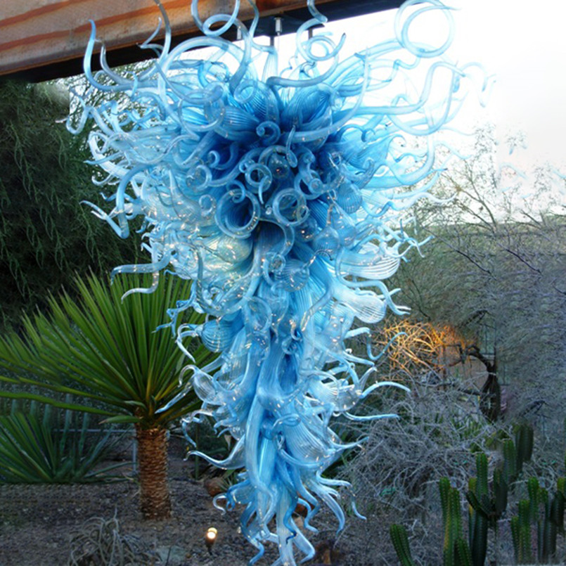 Creative Modern Crystal Handmade Chandelier Lamps Customized Blue Colored Blown Glass Pendant Light for Villa Hotel Deco-image-662311422