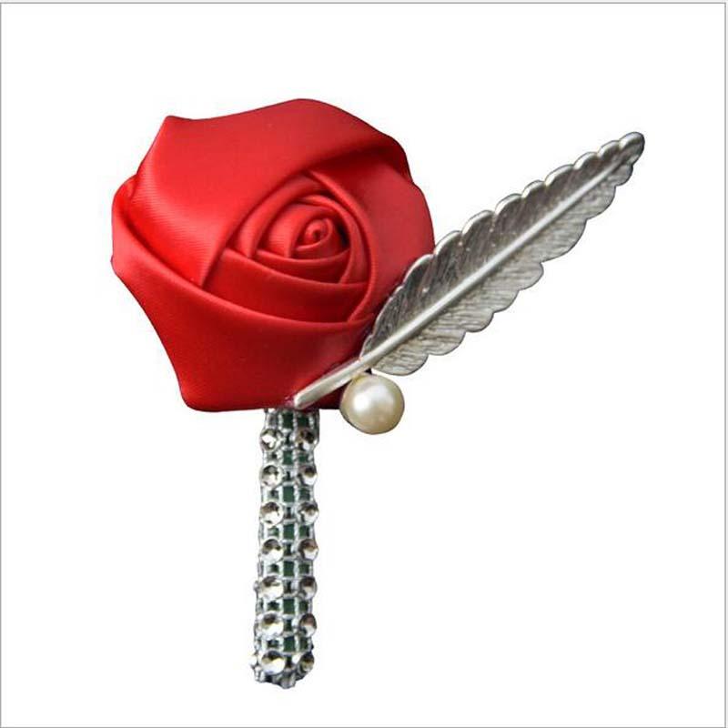 

DIY 14Colors New Wedding Groomsman Groom Boutonniere Party Prom Man Corsage Hand Custom Made Satin Rose Men Suit Brooch Pin, White