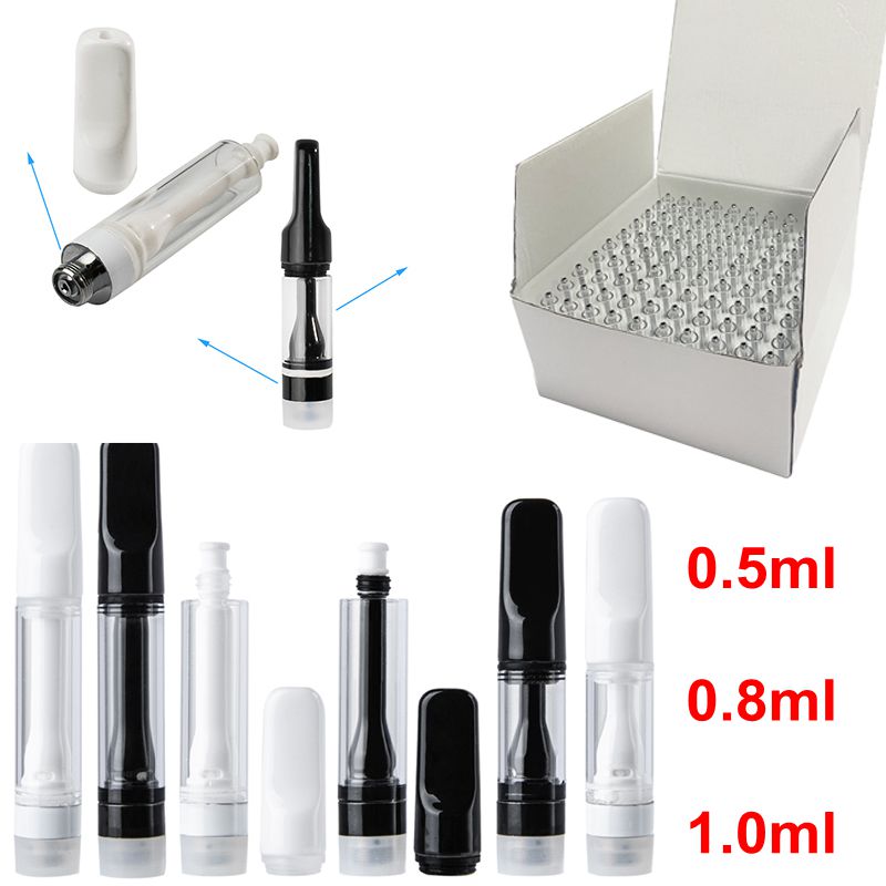 

Full Ceramic Thick Oil Atomizers 0.8ml 0.5ml 1ml Empty Glass Tank Vape Pen Cartridges Ceramic Coil Carts 510 Thread Cartridge Dab Wax Vaporizer E Cigarettes Foam Pack