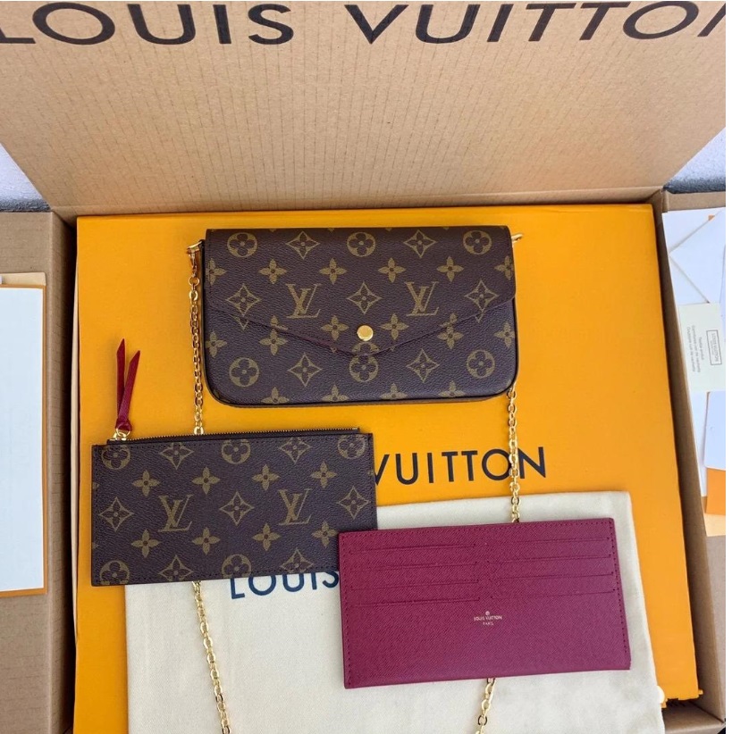 

LV Louis Vitton New Women Chain Shoulder Bags Handbag Mini Clutch Wallet Card Holder Purse 3pcs Leather Cross Body Bag