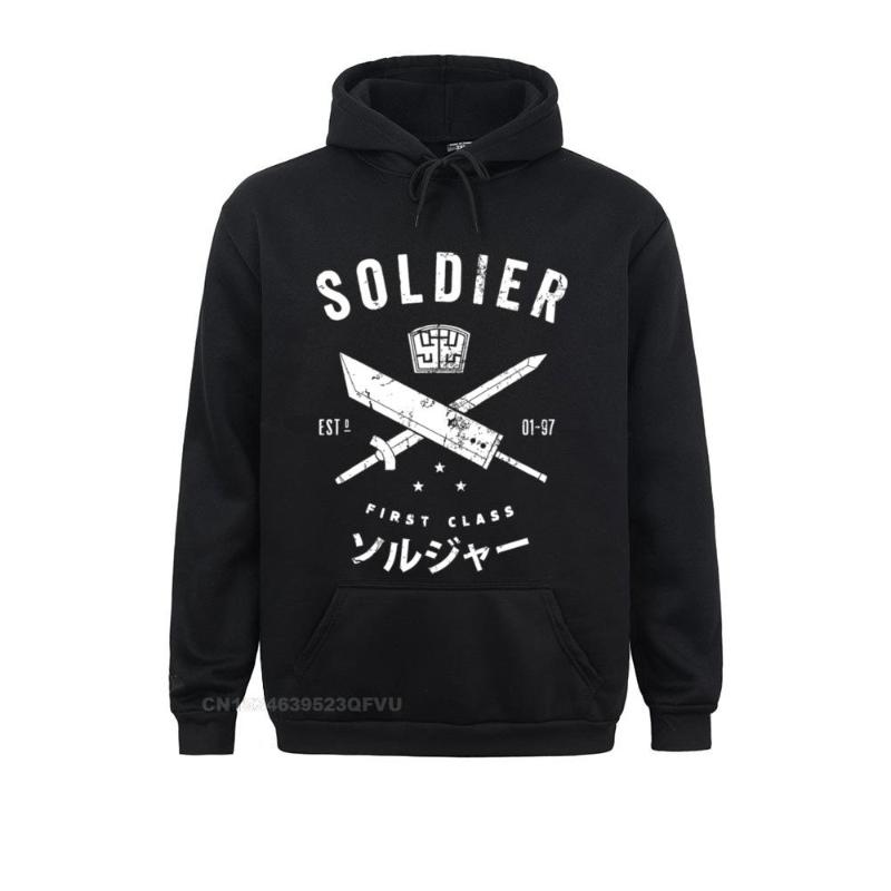 

Men' Hoodies & Sweatshirts Men Hoodie Final Fantasy Pullover Soldier Premium Cotton Tees Fitness Cloud Ff7 Video Game Strife Shinra Chocobo, Black