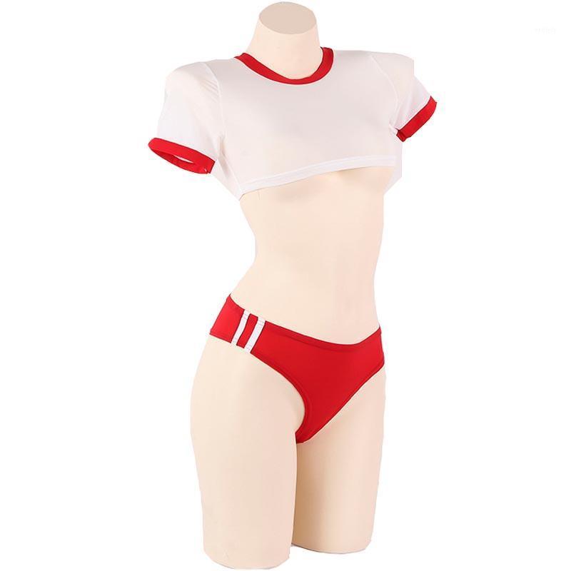 

Erotic Sexy 2 Pcs Bikini Lingerie Crop Top And Knickers Japanese Student Style Role Play Costume Bras Sets, Blue