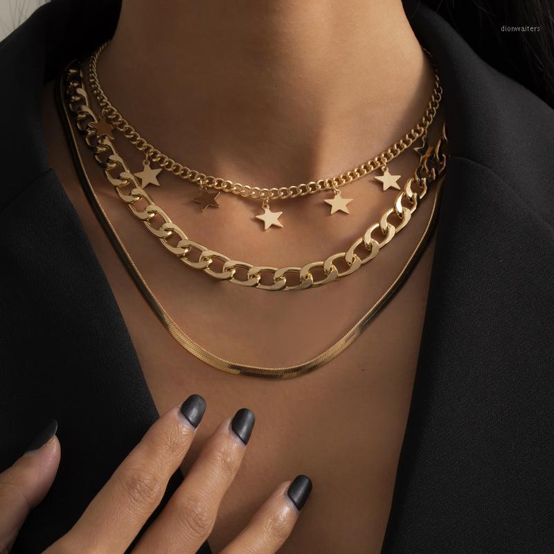

Vintage Simple Necklaces For Women 3-piece Chain Metal Geometric Pendant Necklace 2021 Star Shape Fashion Female Neck Jewelry Chains