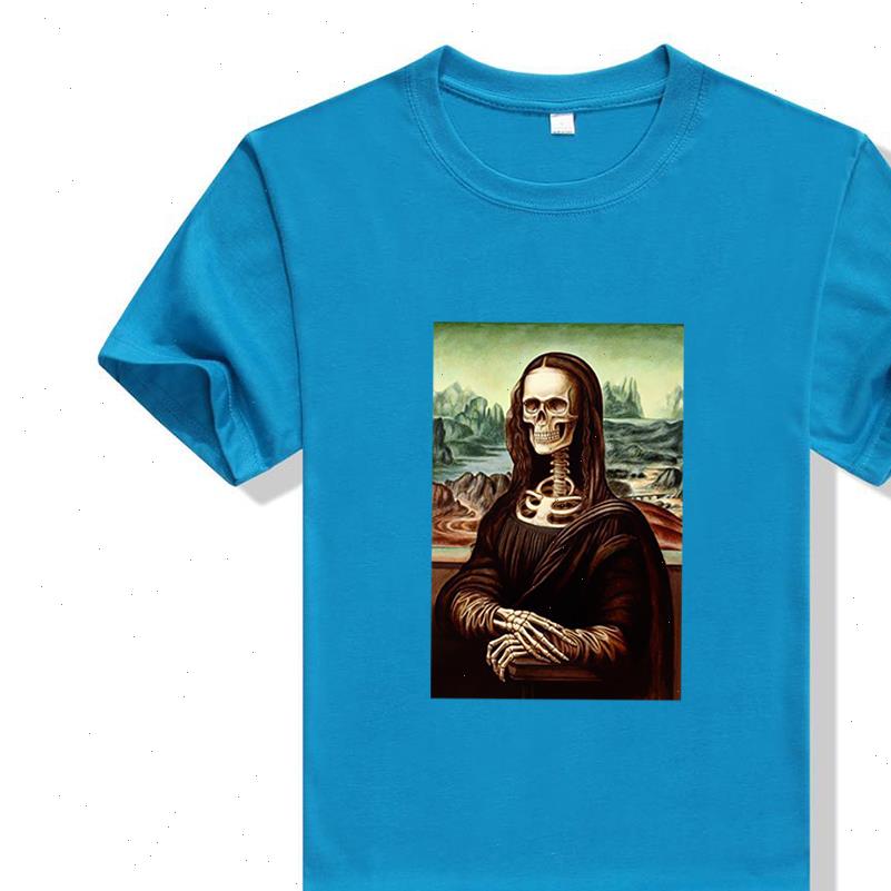 

showely womens t shirts halloween clothing fun mona lisa skeleton print shirt women ropa mujer streetwear loose o neck, White
