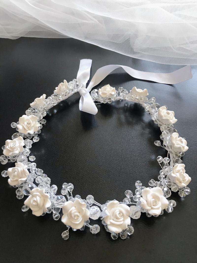 

Headpieces Bridal Wedding Hair Accessories Pearl Flower Girl Headband Ribbon Headpiece Jewelry