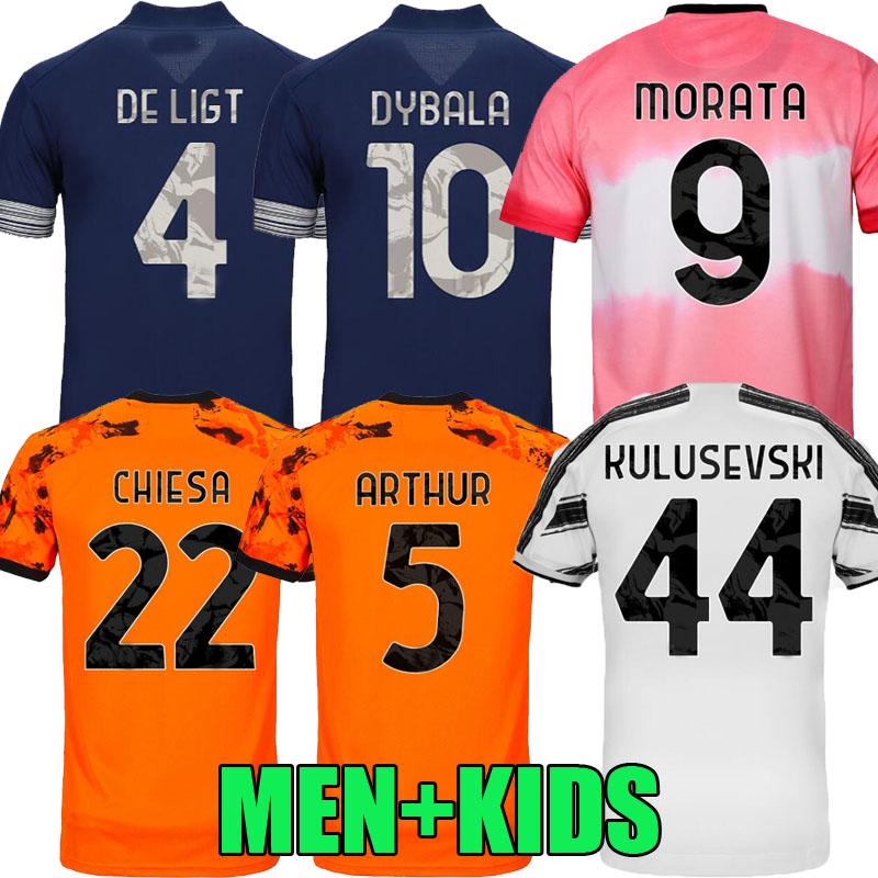 

20 21 juventus Soccer Jersey DE LIGT DYBALA Kulusevski Chiesa Arthur 2020 2021 Bonucci MORATA 4th men kids kit player version Football Shirt, Home 1