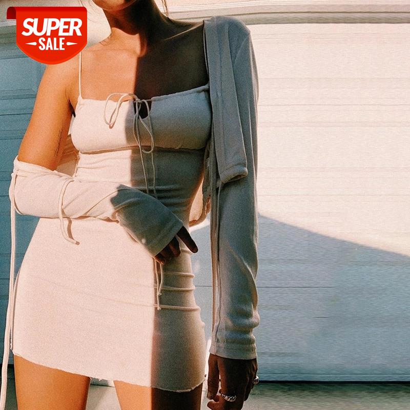

hirigin White Cotton Front Bandage Sleeveless Spaghetti Strap Mini Dresses Skinny Elastic Sexy Ruffles Hem Basic Summer Dress #YX4B, Black;gray