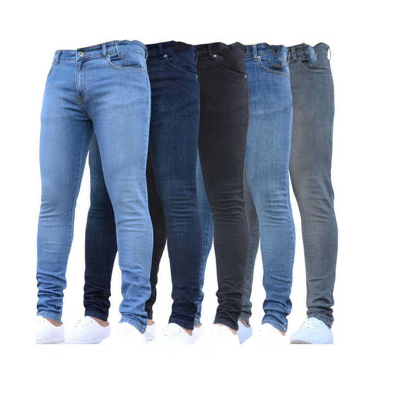 

Hot Mens Skinny Jeans 2020 Super Skinny Jeans Men Non Ripped Stretch Denim Pants Elastic Waist Big Size European Long Trousers X0621, Dark blue