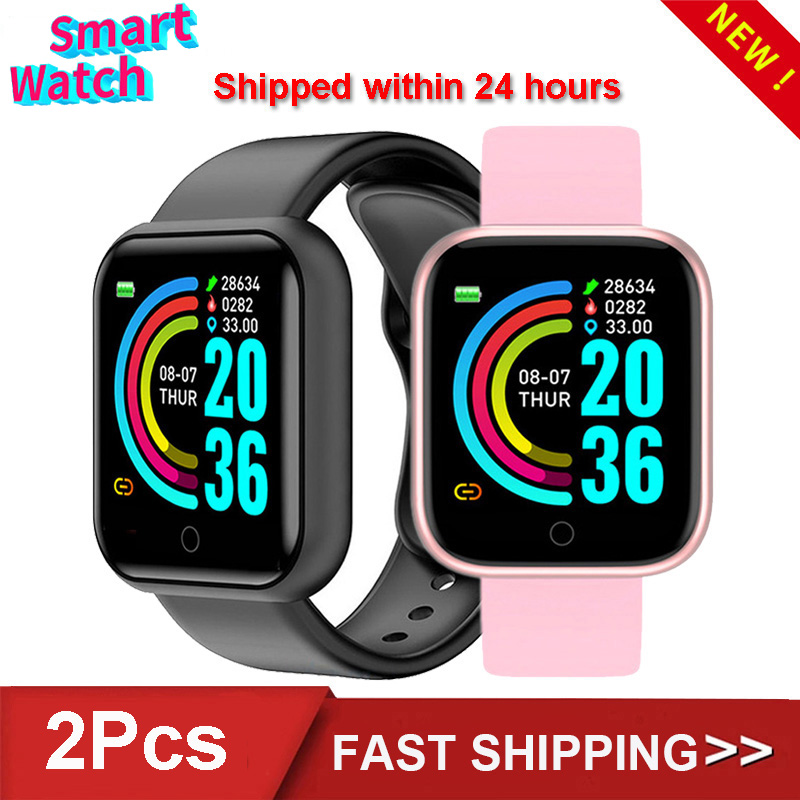 

2021 Y68 Men Women Bluetooth Smartwatch Fitness Tracker Sports Watch D20 Heart Rate Monitor Blood Pressure Smart Brace Watchesg, Black and silver