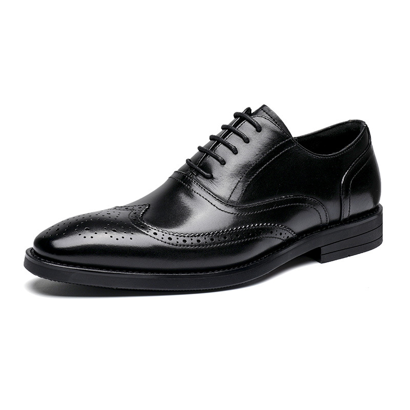 2021Men's Dress shoes Oxfords Style Genuine Leather Low Heel Rubber Spring Fall Europe and America Popular Gentry Brogue Punched Carved Anglo-A