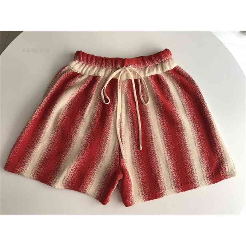 

pants trousers d family 2021 spring and summer style, striped gradient color knitted casual shorts, elastic waist , female, Black;white