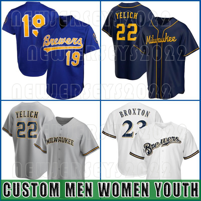 

Custom 22 Christian Yelich Baseball Brewers 6 Lorenzo Cain 19 Robin Yount Jersey 7 Eric Thames Brandon Woodruff Devin Williams Milwaukee, Men custom new cool base(niangjiuren)