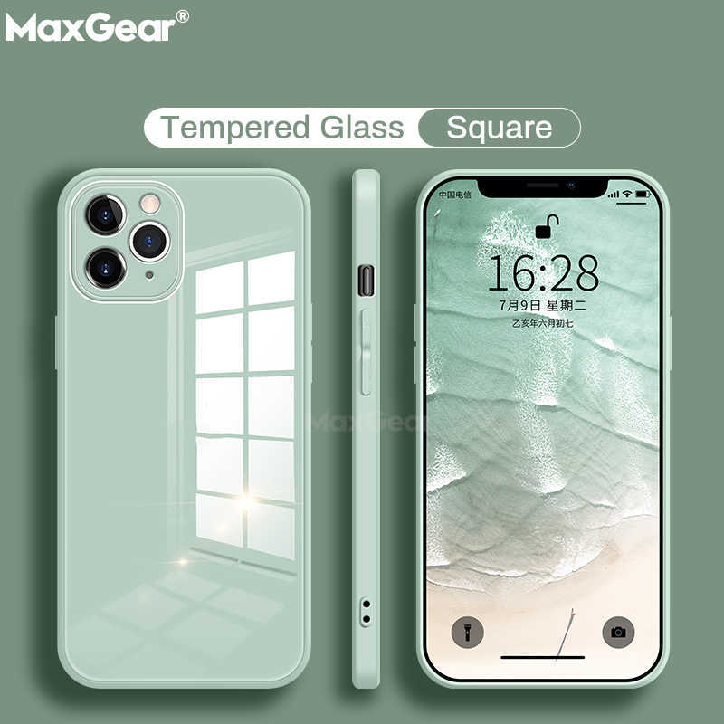 

Original Liquid Silicone Tempered Glass Case For iPhone 12 Mini 11 Pro X XS Max XR SE 2 7 8 Plus Hard Back Cover Protective Capa
