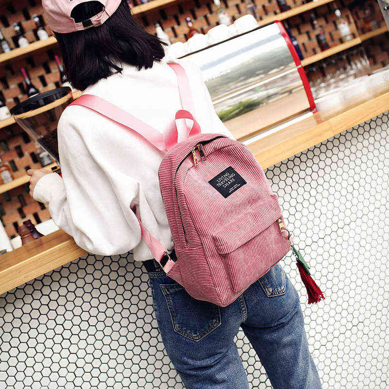 

HBP Non-Brand Double shoulder strip flannel Korean fashion tassel five star college style versatile backpack women's bag sport.0018, Red