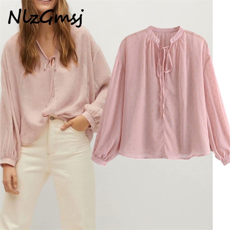 

Blouse Women Spring Autumn Round Neck Printing Drawstring Long Sleeve Elegant Loose Women's Shirt 210628, As picture