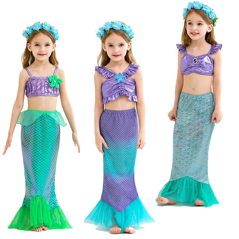 

Girls Mermaid Princess Dress 3-9T Kids Fashion Ruffles Designer Mermaids Ball Gown Baby Girl Three-Pieces Swimwear 3 Style Beachwear, #2