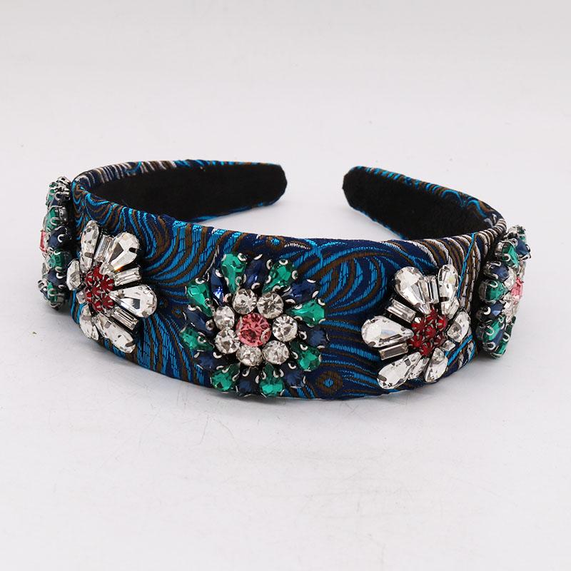 

Hair Clips & Barrettes Vintage Baroque Blue Headband Rhinestone Crystal Flower Crown Tiara Wide Hairband Accessories Wedding Jewelry Gift, Golden;silver