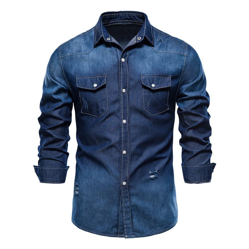 

Men' Casual Shirts Designer Men Long Sleeve Gradient Denim Shirt Mens Dress Male Jean High Quality Soft 100% Cotton 2021, Light blue