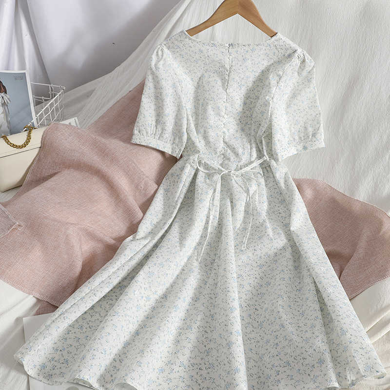 

VANOVICH Temperament Summer Women Dress Cotton Square Collar Korean Style A-line Clothing 210615, Yellow