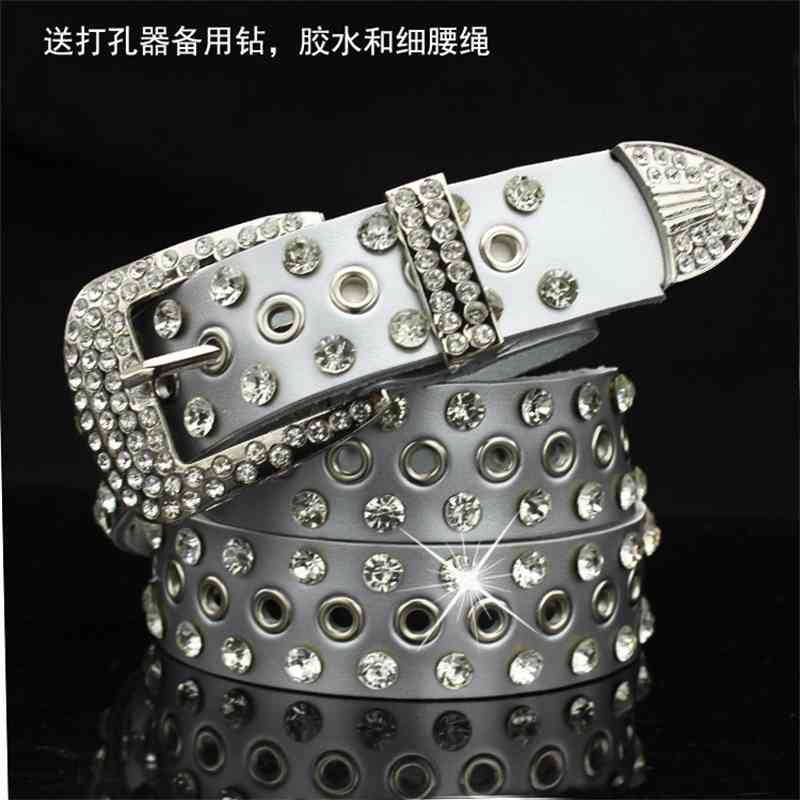 

Designer belts 2023 White with leather Rhinestone diamond fashionable and versatile women's decorative jeans wide belt factory outlet