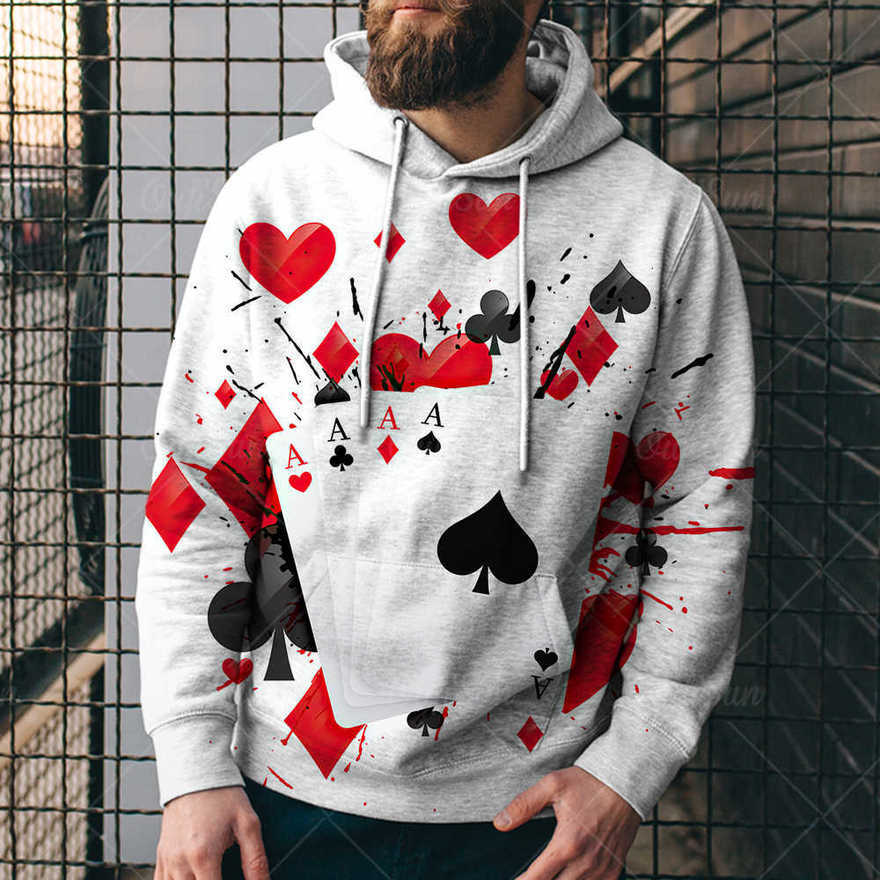 

spring and autumn fashion spade a poker digital printed sweater street fashion men's loose sports hoodieopsf, Black