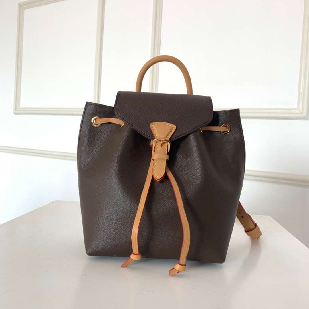 

MONTSOURIS BB M45502 M45516 for Women Bag Original Quality Backpack in Canvas and Black Cowhide Leather Ladies Top Handle Leather Drawstring straps Bags, Receipt not sold separately