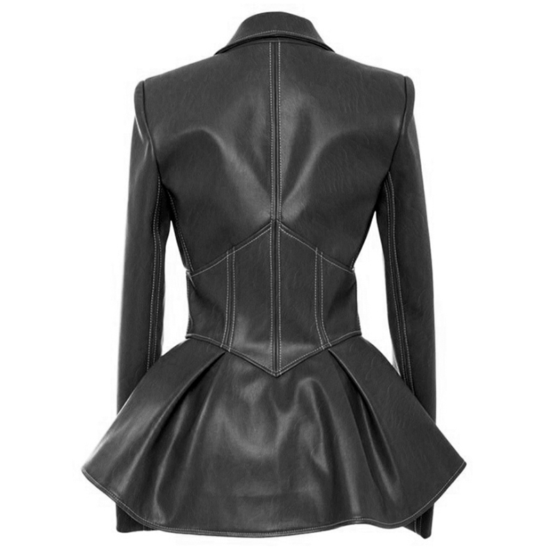 

Fall Winter Womens Faux Leather Jacket Yellow Green Black Long Leather Coat Slim Waist Gothic Biker Jacket Outwear